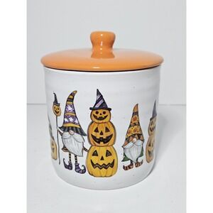 Cobwebs And Cauldrons Halloween Gnome Pumpkin Ceramic Canister Cookie Jar Orange